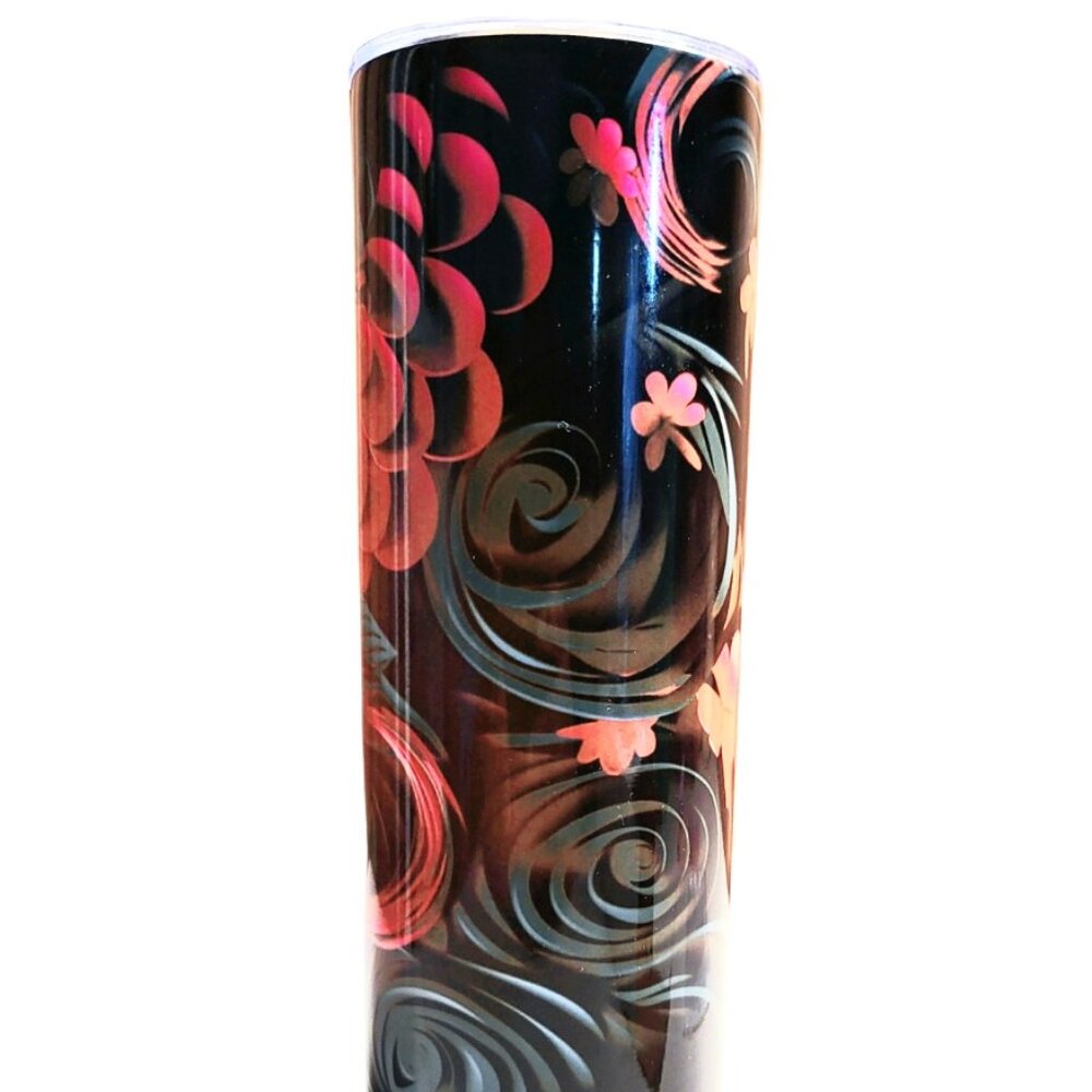 20 Oz  Red/ Black Flower Drink Tumbler
